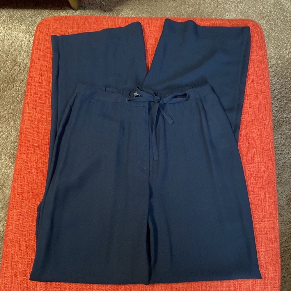 NWT Tahari Navy Blue Silk Wide Leg Trouser Pants